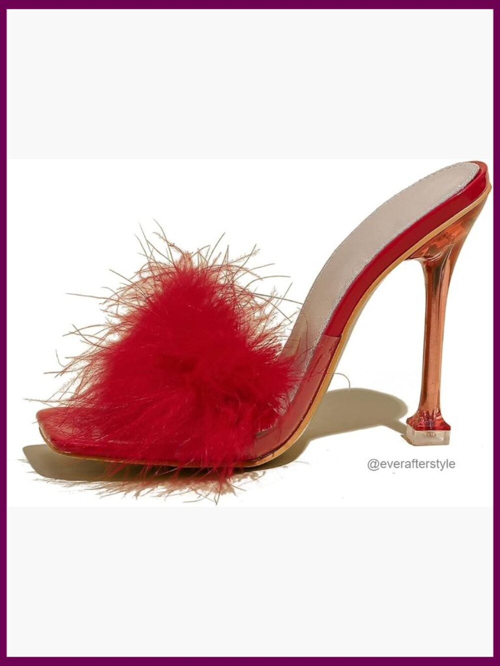 Clear PVC Stiletto Heels Square Toe Slide Sandals Feather Embellishment Party